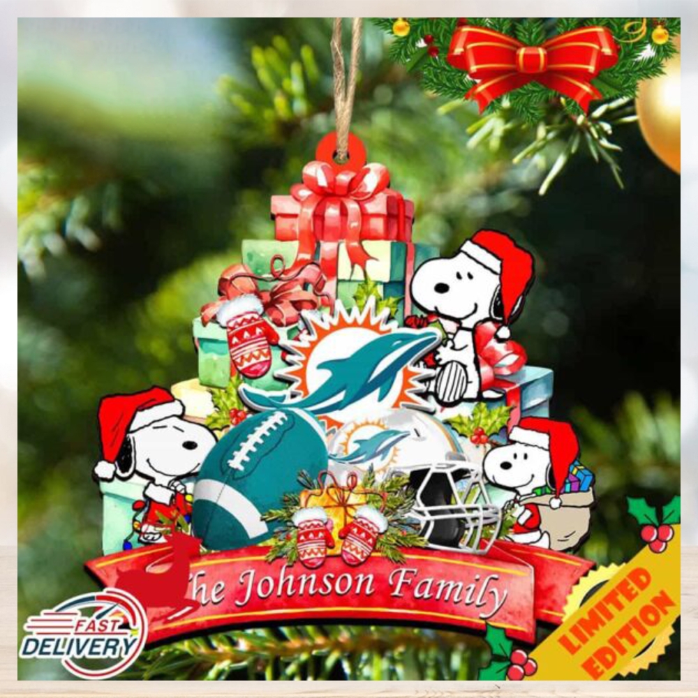 Miami Dolphins Snoopy And NFL Sport Ornament Personalized Your Family Name Miami Dolphins Snoopy And NFL Sport Ornament Personalized Your Family Name