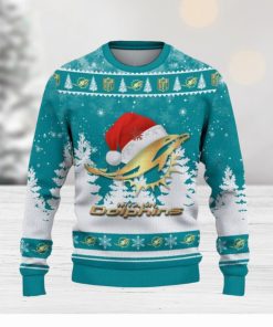 Miami Dolphins Ugly Christmas Sweater Snowflakes Santa Hat Logo For Men And Women Gift Christmas