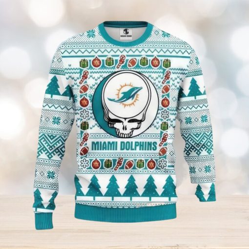 Miami Dolphins Ugly Christmas Sweater The Intelligence Of The Skull