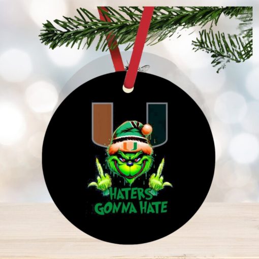 Miami Hurricanes Grinch Santa Middle finger haters gonna hate ornament