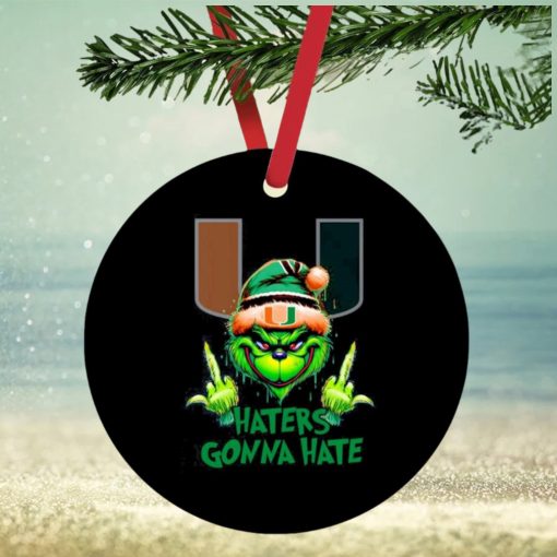 Miami Hurricanes Grinch Santa Middle finger haters gonna hate ornament