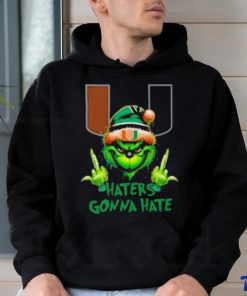 Miami Hurricanes Grinch Santa Middle finger haters gonna hate shirt