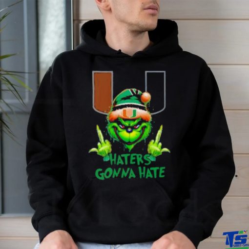 Miami Hurricanes Grinch Santa Middle finger haters gonna hate shirt