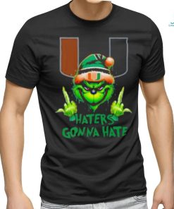 Miami Hurricanes Grinch Santa Middle finger haters gonna hate shirt