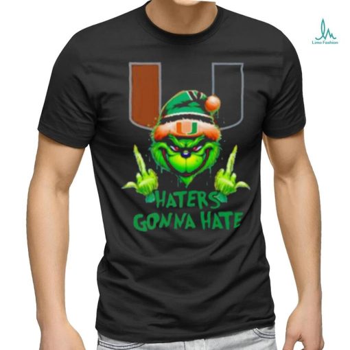 Miami Hurricanes Grinch Santa Middle finger haters gonna hate shirt