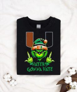 Miami Hurricanes Grinch Santa Middle finger haters gonna hate shirt