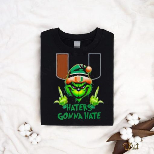 Miami Hurricanes Grinch Santa Middle finger haters gonna hate shirt