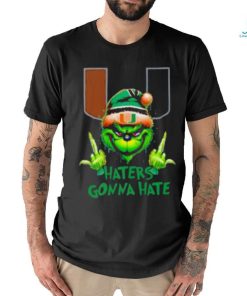 Miami Hurricanes Grinch Santa Middle finger haters gonna hate shirt