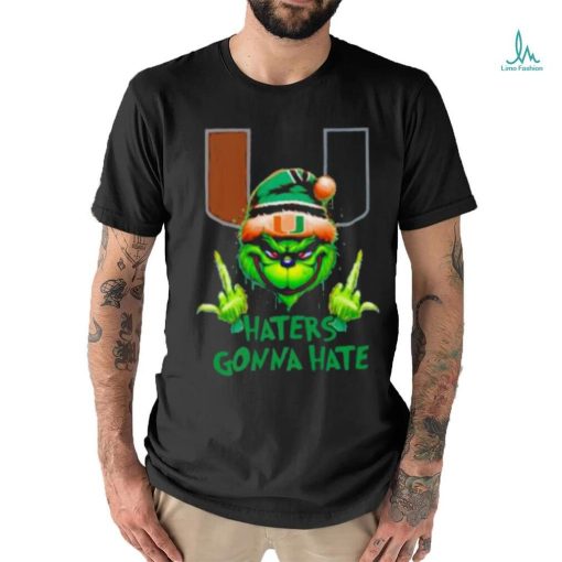 Miami Hurricanes Grinch Santa Middle finger haters gonna hate shirt