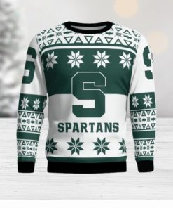 Michigan State Spartans Logo Big Snowflake Pattern Ugly Christmas Sweater