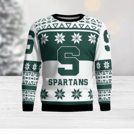 Michigan State Spartans Logo Big Snowflake Pattern Ugly Christmas Sweater