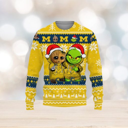 Michigan Wolverines Baby Groot And Grinch Best Friends Football American Ugly Christmas Sweater