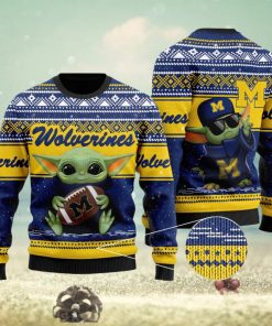 Michigan Wolverines Grogu Baby Yoda Hug Logo Ugly Christmas Sweater Perfect Holiday Gift