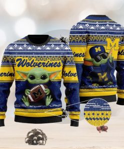 Michigan Wolverines Grogu Baby Yoda Hug Logo Ugly Christmas Sweater Perfect Holiday Gift