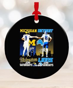 Michigan Wolverines McCarthy on Saturdays Detroit Lions Goff on Sundays signature ornament