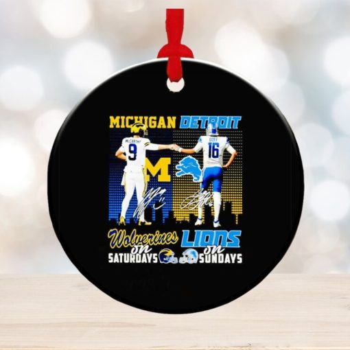 Michigan Wolverines McCarthy on Saturdays Detroit Lions Goff on Sundays signature ornament