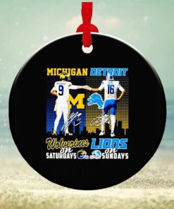 Michigan Wolverines McCarthy on Saturdays Detroit Lions Goff on Sundays signature ornament