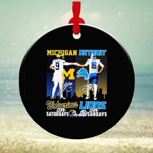 Michigan Wolverines McCarthy on Saturdays Detroit Lions Goff on Sundays signature ornament