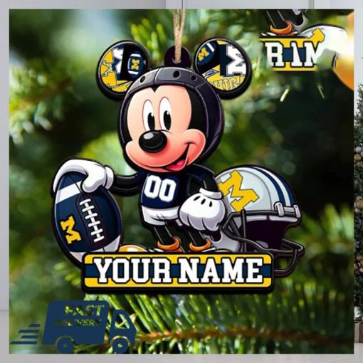 Michigan Wolverines NCAA Mickey Mouse Christmas Tree Decorations Custom Name Xmas Ornament