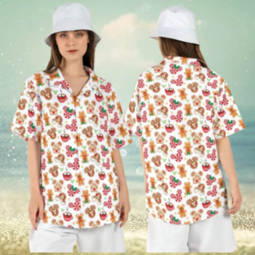 Mickey Christmas Snack Hawaiian Shirts Gingerbread Button Disneyland Xmas Aloha Mickey Christmas Snack Hawaiian Shirts Gingerbread Button Disneyland Xmas Aloha