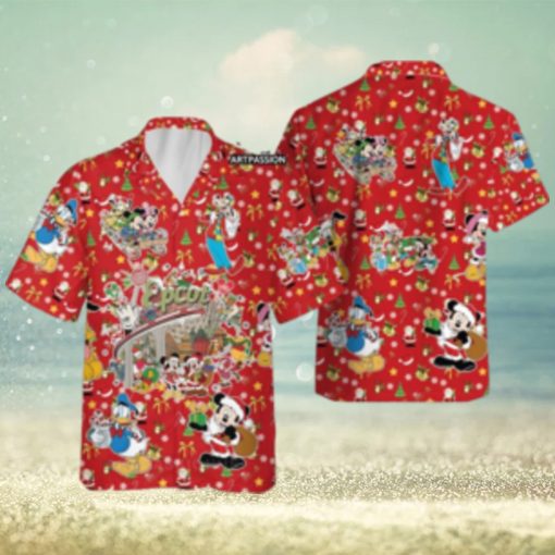 Mickey Friends Epcot Hawaiian Christmas Disney Button Up Holiday Gifts Shirt