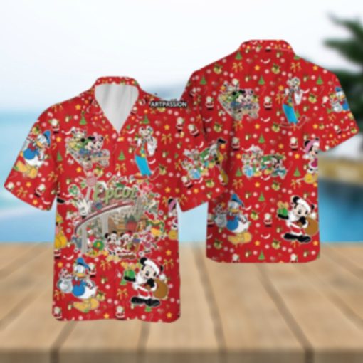 Mickey Friends Epcot Hawaiian Christmas Disney Button Up Holiday Gifts Shirt
