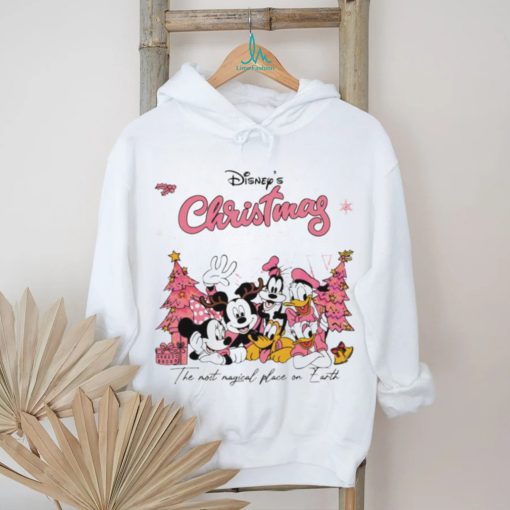 Mickey Minnie Goofy Daisy Donald Disney Pink Christmas the most magical place on earth shirt