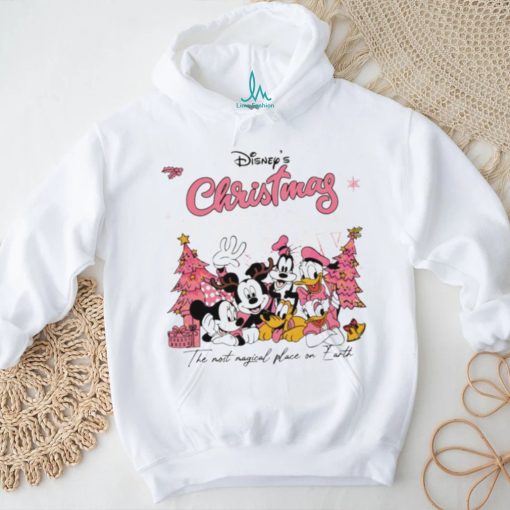 Mickey Minnie Goofy Daisy Donald Disney Pink Christmas the most magical place on earth shirt