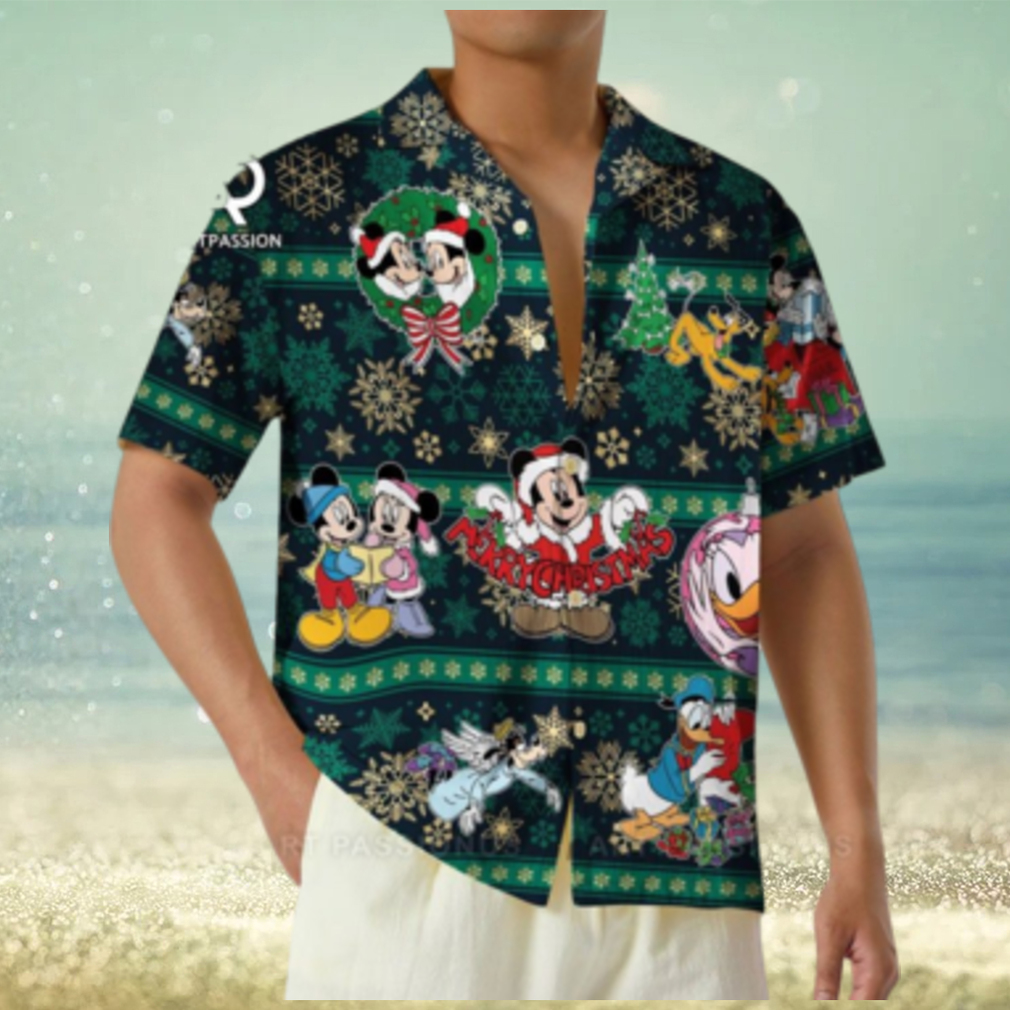 Mickey Mouse Disney World Christmas Hawaiian Shirts Snowflakes Button Merry Xmas Mickey Mouse Disney World Christmas Hawaiian Shirts Snowflakes Button Merry Xmas
