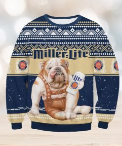 Miller Lite Bulldog Galaxy Background Ugly Christmas Sweater