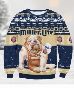 Miller Lite Bulldog Galaxy Background Ugly Christmas Sweater