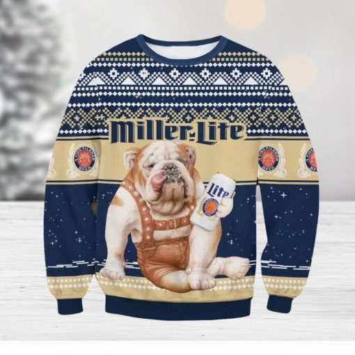 Miller Lite Bulldog Galaxy Background Ugly Christmas Sweater