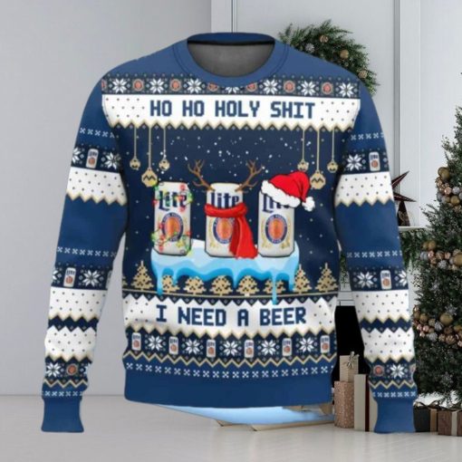 Miller Lite Ho Ho Holy Shit I Need A Beer Ugly Christmas Sweater