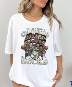 Milwaukee Bucks 2021 NBA Finals Champions Team Caricature Roster T Shirt