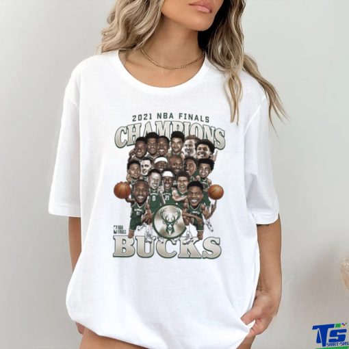 Milwaukee Bucks 2021 NBA Finals Champions Team Caricature Roster T Shirt
