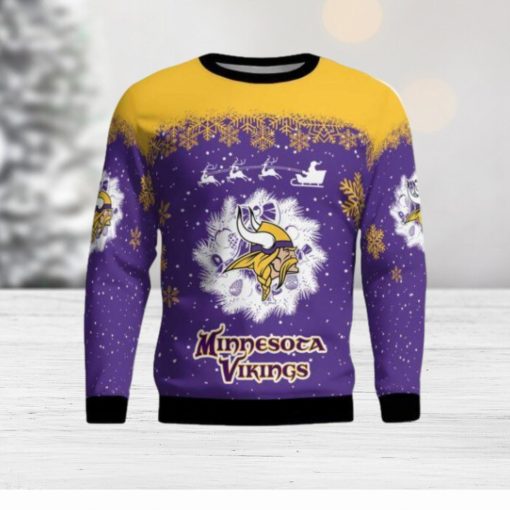 Minnesota Vikings Santa sleigh driving reindeer Pattern Ugly Christmas Sweater