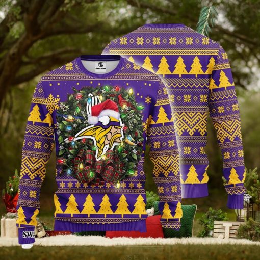 Minnesota Vikings Wreath Christmas Pattern Ugly Christmas Sweater