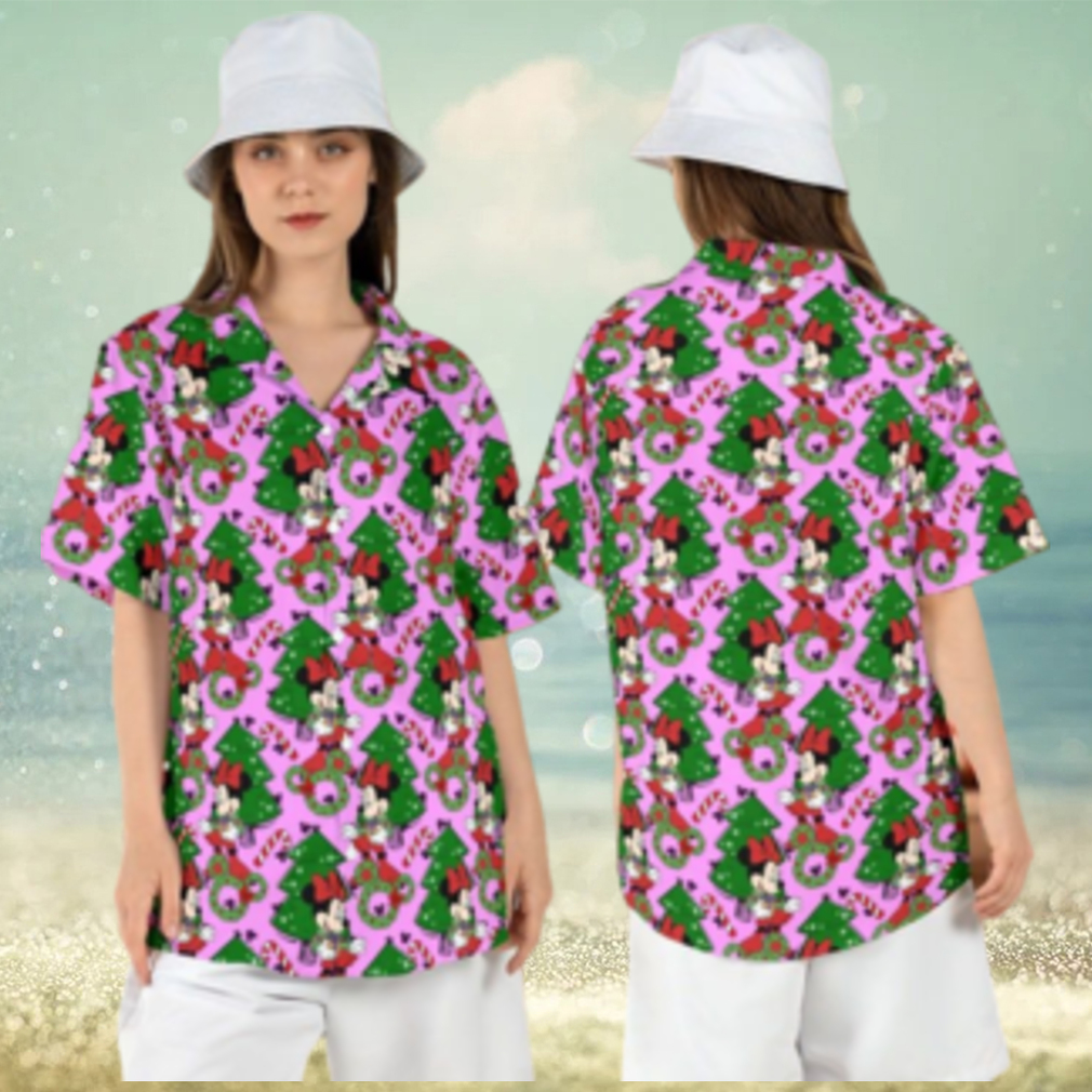 Minnie Merry Christmas Hawaiian Shirts Tree Button Disneyland Xmas Santa Aloha Minnie Merry Christmas Hawaiian Shirts Tree Button Disneyland Xmas Santa Aloha