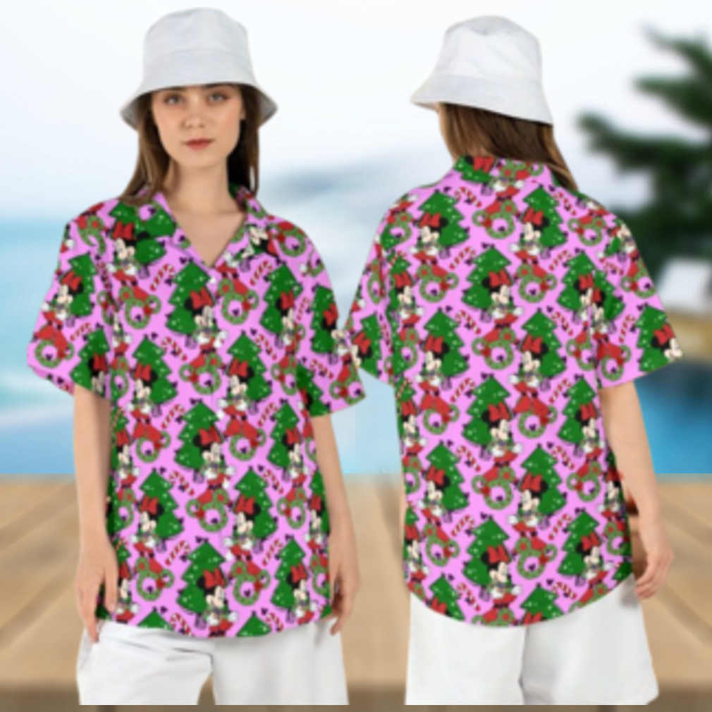 Minnie Merry Christmas Hawaiian Shirts Tree Button Disneyland Xmas Santa Aloha Minnie Merry Christmas Hawaiian Shirts Tree Button Disneyland Xmas Santa Aloha