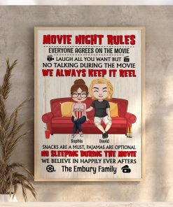 Movie Night Rules Personalized Canvas Print, Couple Gift, Gift For Movie Fans