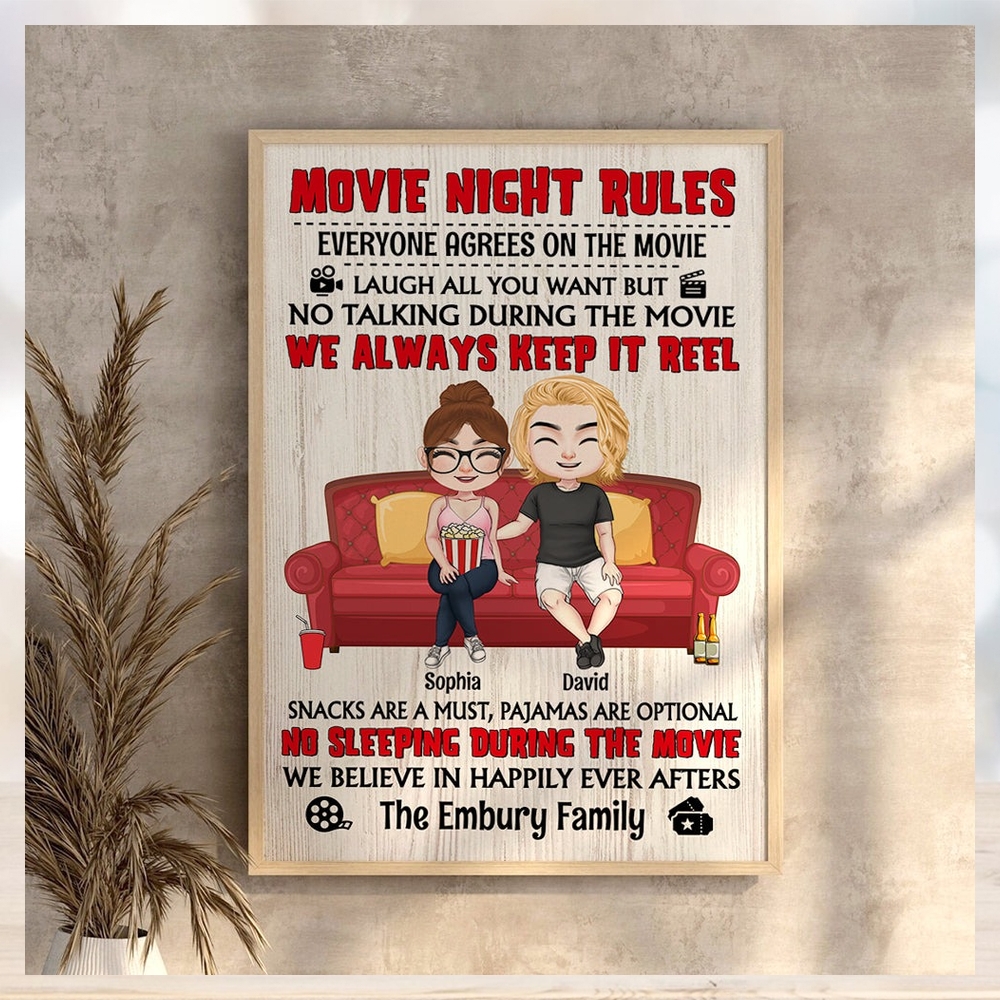 Movie Night Rules Personalized Canvas Print, Couple Gift, Gift For Movie Fans Movie Night Rules Personalized Canvas Print, Couple Gift, Gift For Movie Fans