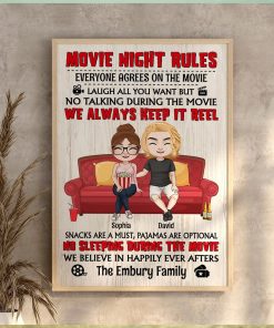 Movie Night Rules Personalized Canvas Print, Couple Gift, Gift For Movie Fans