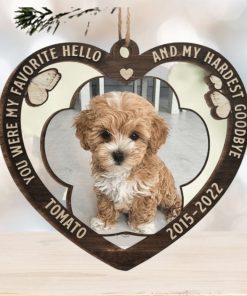 My Favorite Hello And My Hardest Goodbye   Personalized Custom Heart Shaped Wood Christmas Ornament