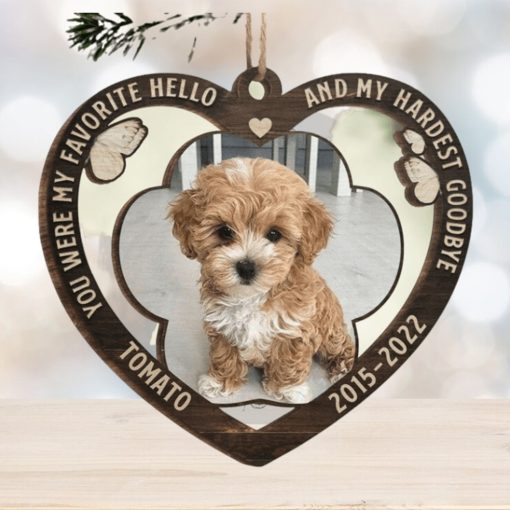 My Favorite Hello And My Hardest Goodbye   Personalized Custom Heart Shaped Wood Christmas Ornament