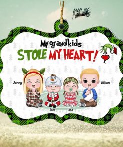 My Grandkids Stole My Heart, Gift For Family, Personalized Acrylic Ornament, Christmas Kids Ornament, Christmas Gift