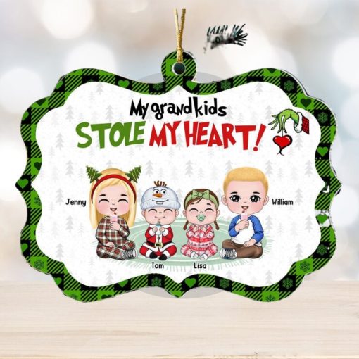 My Grandkids Stole My Heart, Gift For Family, Personalized Acrylic Ornament, Christmas Kids Ornament, Christmas Gift