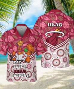 NBA Miami Heat Eat Sleep Heat Repeat Flower Pattern Print Hawaiian Shirt