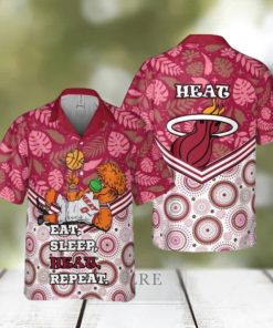 NBA Miami Heat Eat Sleep Heat Repeat Flower Pattern Print Hawaiian Shirt