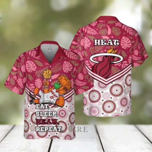 NBA Miami Heat Eat Sleep Heat Repeat Flower Pattern Print Hawaiian Shirt