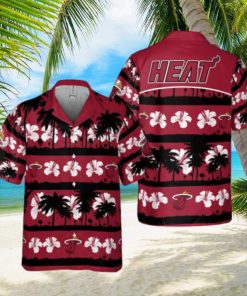 NBA Miami Heat White Hibiscus Flower On Red Background Print Hawaiian Shirt